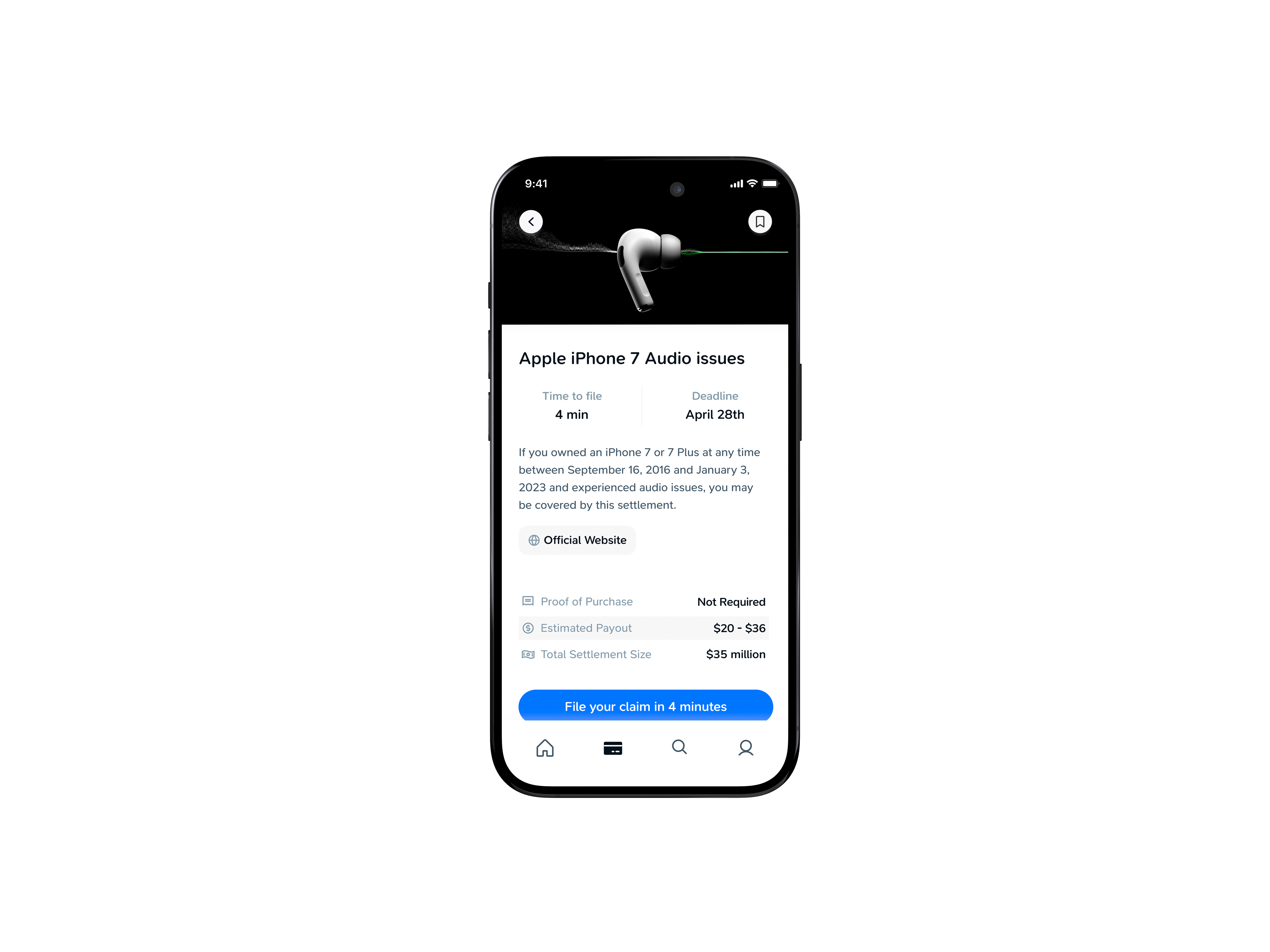 ClaimClam app mockup