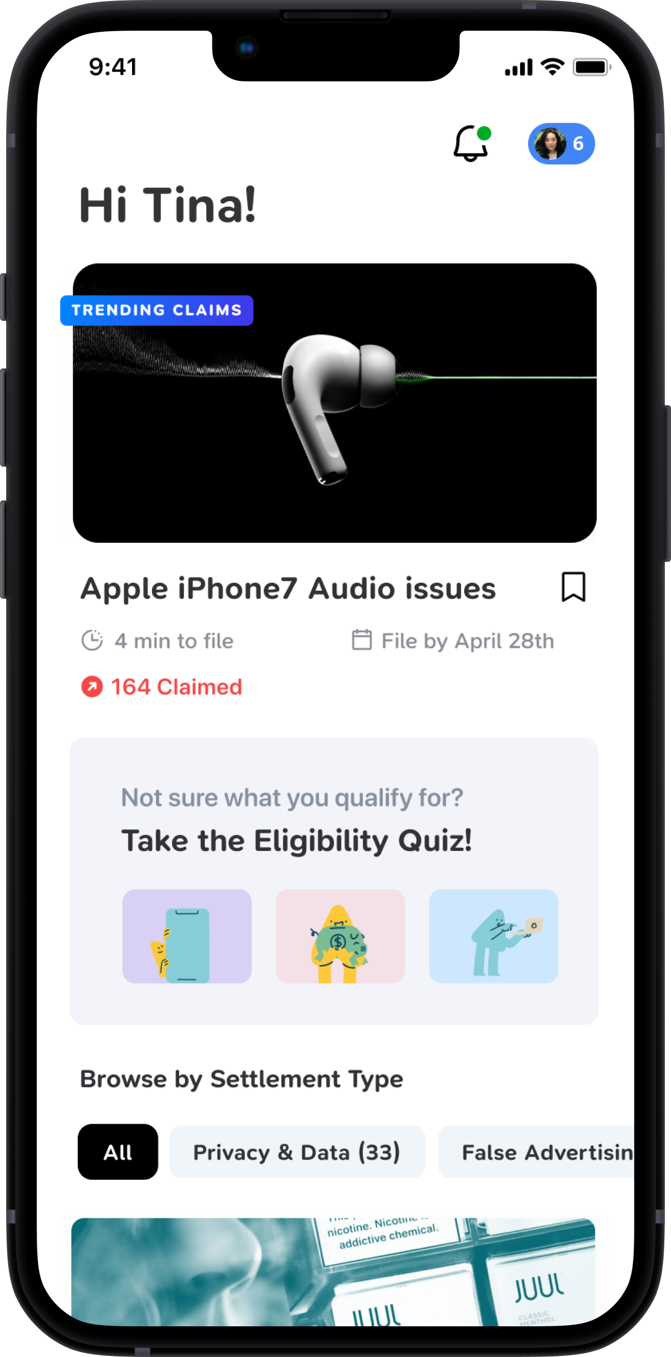 Claims App Home Screen