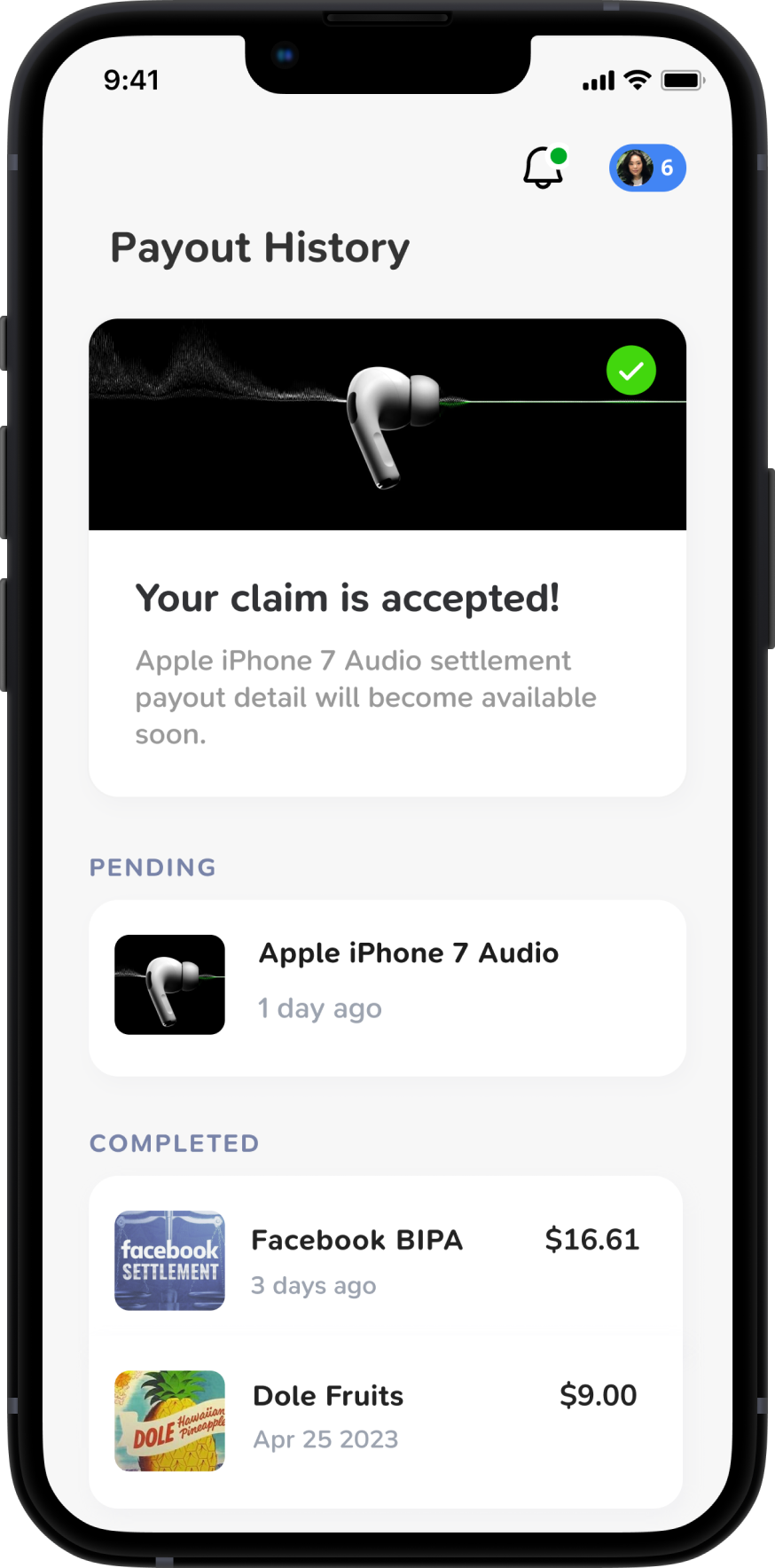 Claims App Payout History Accepted
