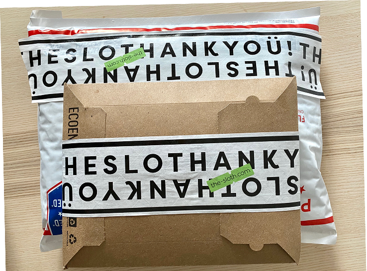 The Sloth packaging tape applied to a shipping package